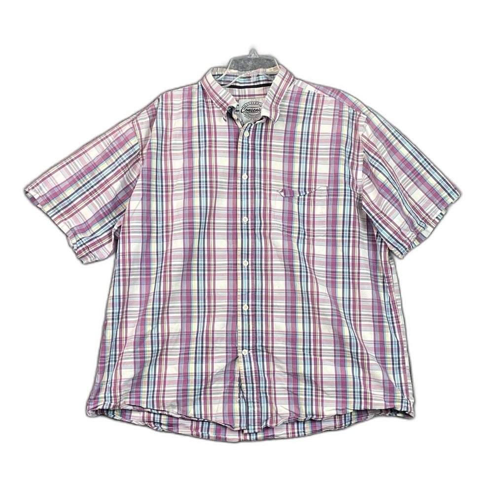 Consensus Shirt Mens 2XL Plaid Cotton Short Sleeve Button Up Gorpcore Streetwear